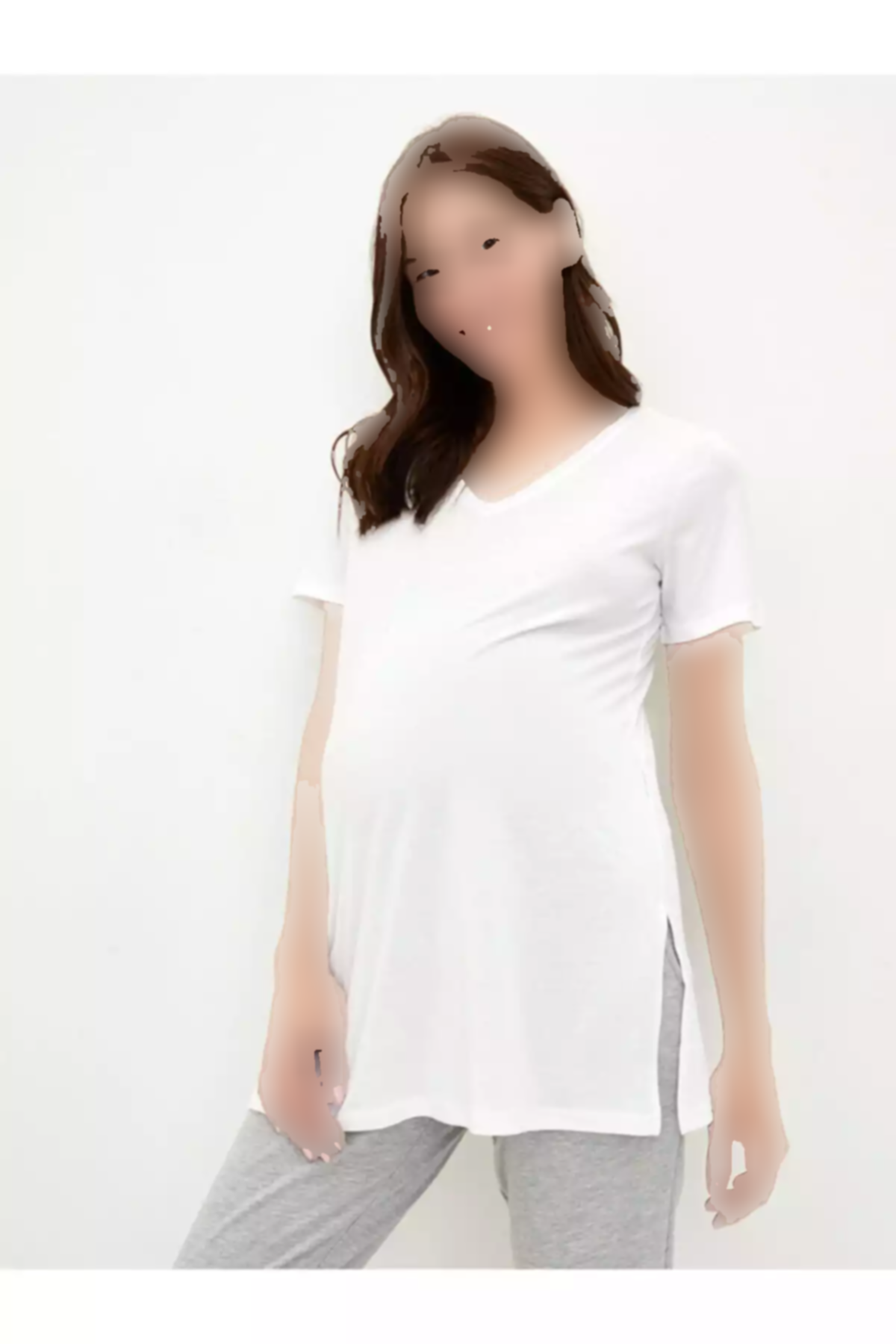 ساده پنبه ای آستین کوتاه یقه هفت تیشرت بارداری برند LC Waikiki کد 1753933275