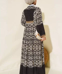 پیراهن کرم ابریشم مصنوعی طرح‎دار مشکی زنانه برند Bigdart کد 1753597388