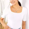 بلوز بافتنی دور کمر یقه مربع شیری رو زنانه برند Olalook کد 1753669991