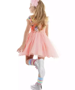 لباس مجلسی توری تور دار گلدار پلنگی صورتی دخترانه برند Denokids کد 1753824673