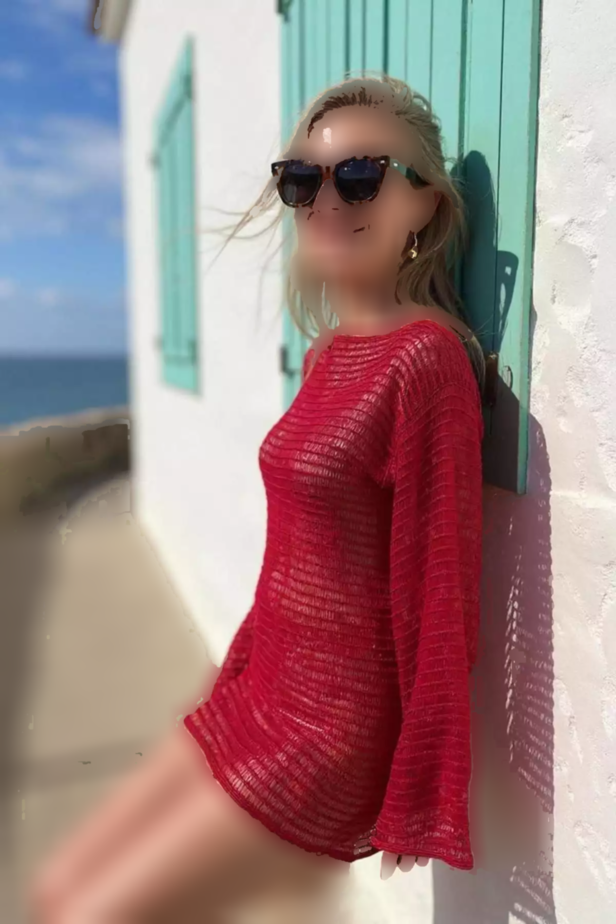 رو مایوای بافتنی کوچک آستین قرمز مدل اسپانیایی زنانه برند CHUBA کد 1753695666