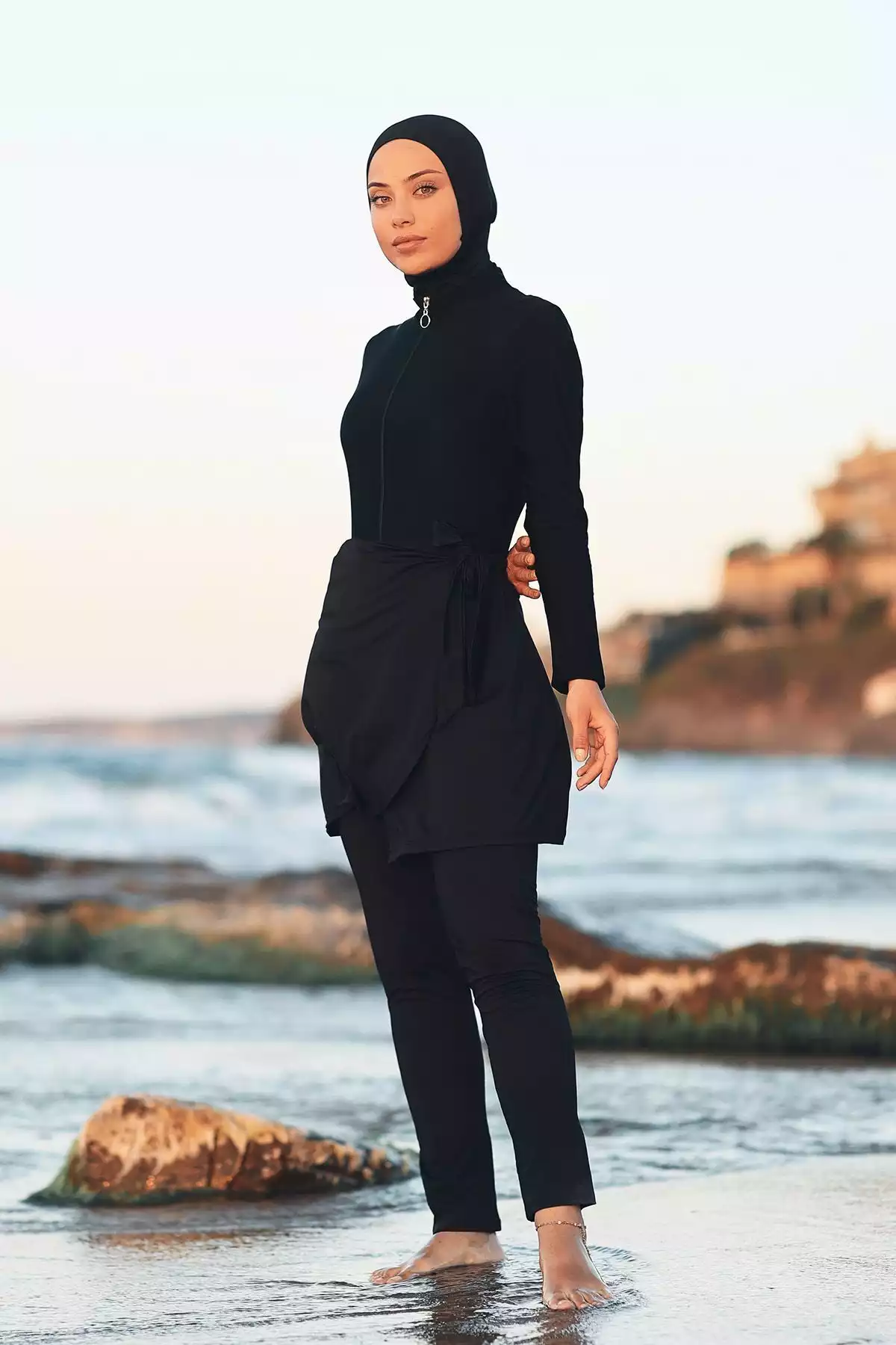 مایو پیراهن ساحلی دامن استخر لایکرا آبی مشکی برند Remsa Mayo کد 1753760470