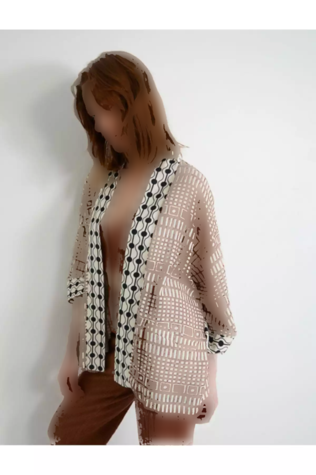 کیمونو جیب دار آستین گشاد کتان ابریشم مصنوعی نیم برند Koton کد 1752763386