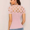 بلوز برش کرپ لیزر طرح آستین کوتاه وارداتی زنانه برند JANES کد 1753558866