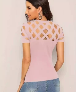 بلوز برش کرپ لیزر طرح آستین کوتاه وارداتی زنانه برند JANES کد 1753558866