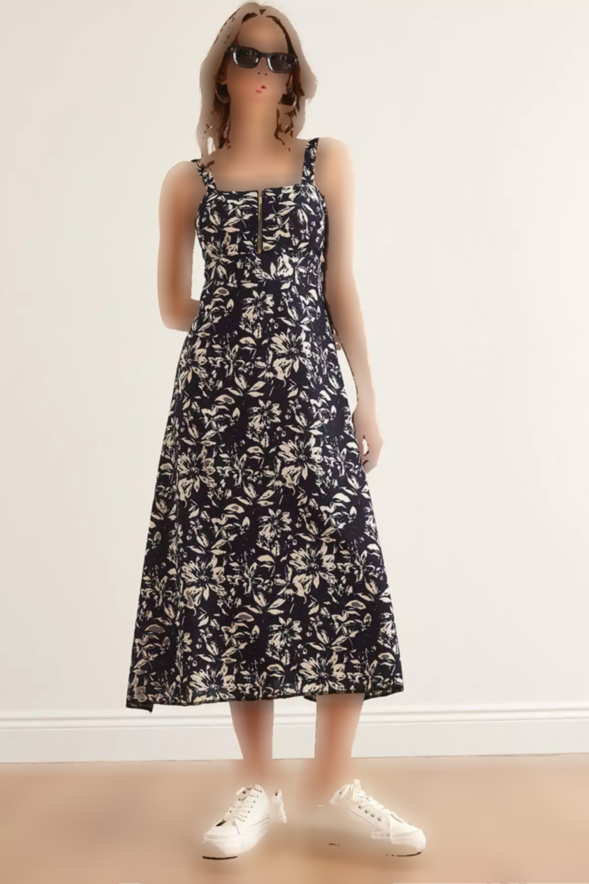 پیراهن شال بافتنی طرحدار سرمه ای زیپدار زنانه برند Olalook کد 1753669926