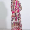 پیراهن کرم ابریشم مصنوعی طرحدار سرخابی زنانه برند Bigdart کد 1753605668