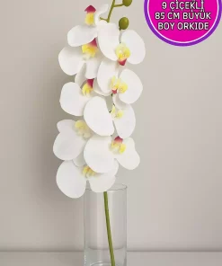 گلدار مصنوعی بزرگ به صورت ارکیده سفید واقعی 85cm برند ALSHOP کد 1753579331