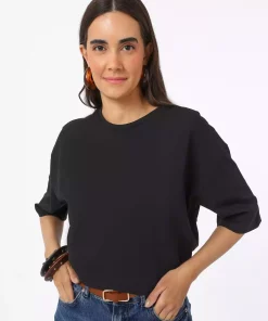 ساده شانه باز افتاده یقه گرد رفکا مشکی تیشرت زنانه برند Refka کد 1753723269