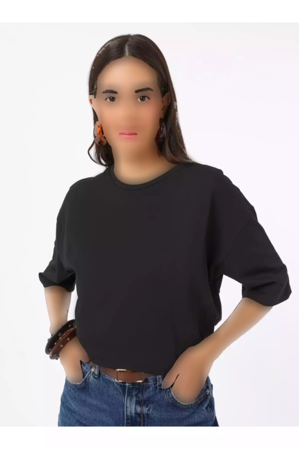 ساده شانه باز افتاده یقه گرد رفکا مشکی تیشرت زنانه برند Refka کد 1753723269