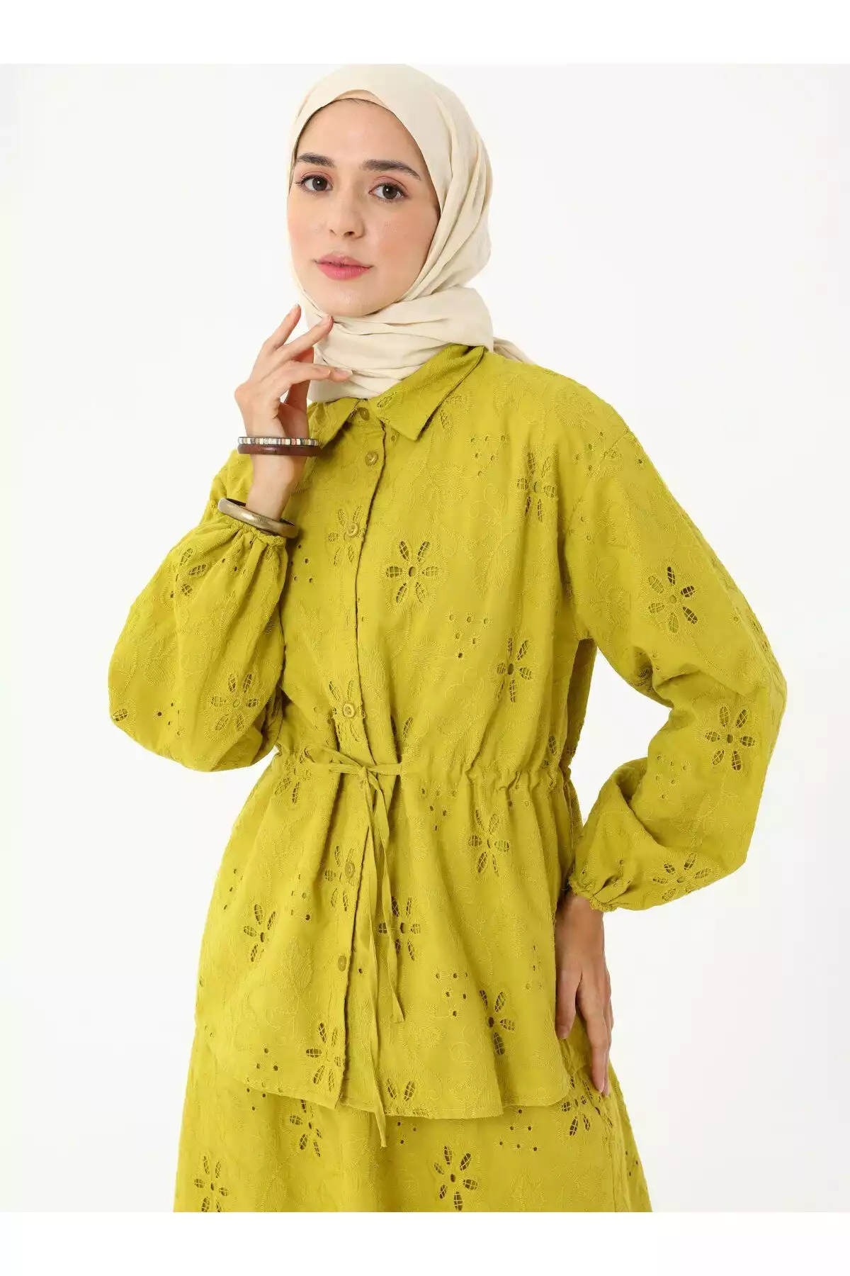 ست دوتایی تونیک دامن گلدوزی شده رفکا سبز زیتونی برند Refka کد 1753720989