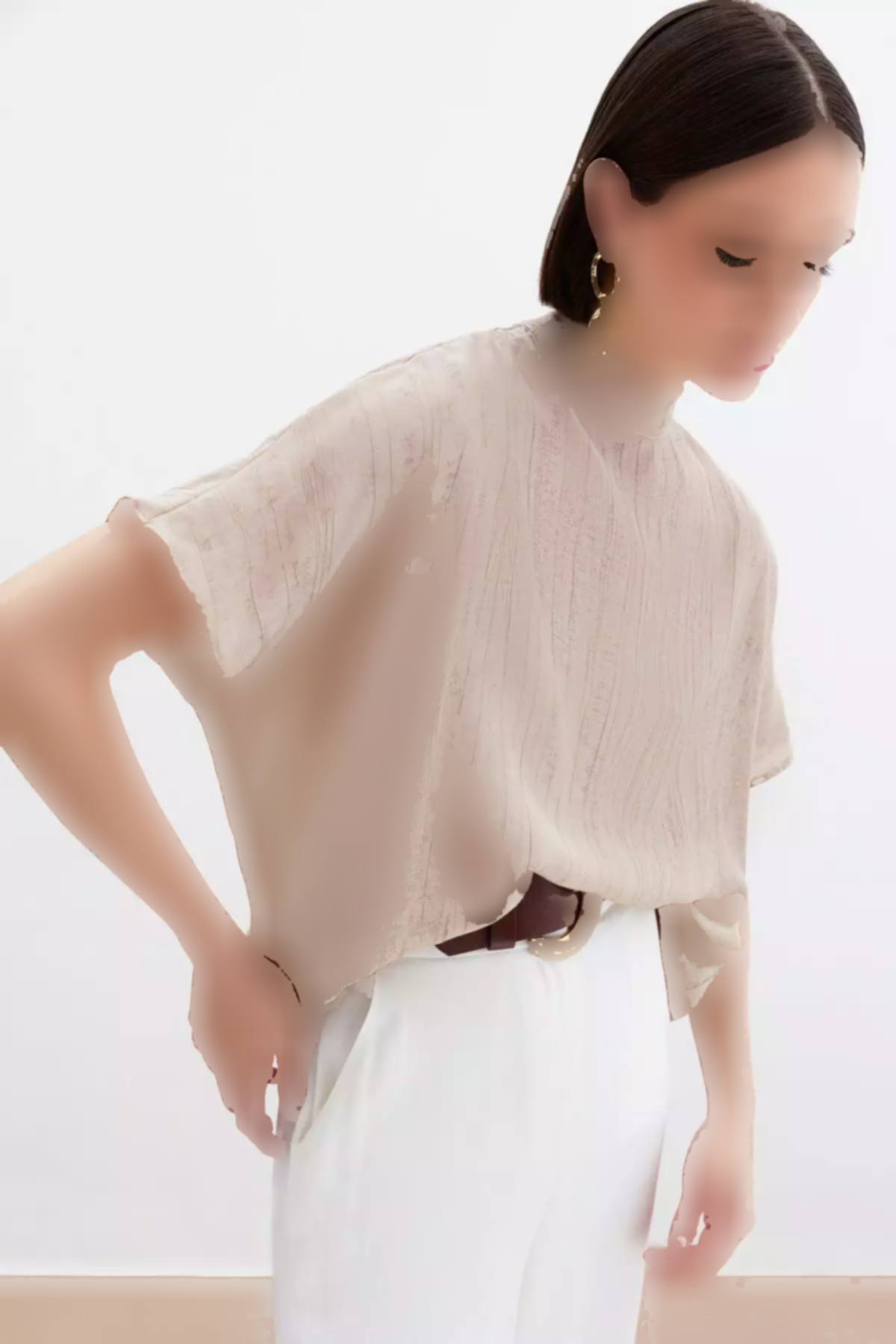 بلوز طرحدار بژ برند Sateen کد 1753368074