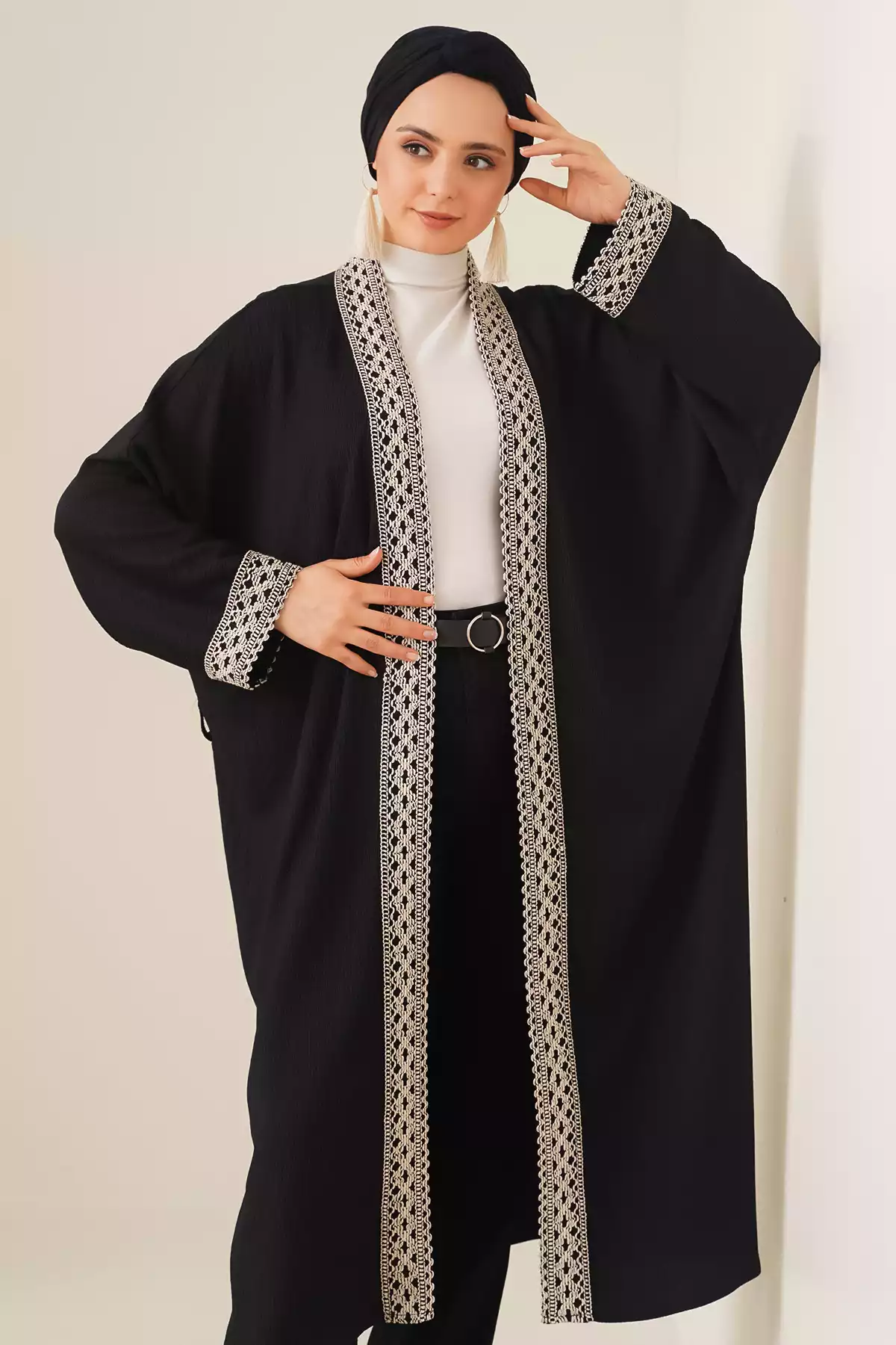 کیمونو بافتنی بلند 5865قلاب دوزی شده مشکی برند Bigdart کد 1753597387