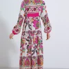 پیراهن کرم ابریشم مصنوعی طرحدار سرخابی زنانه برند Bigdart کد 1753605668