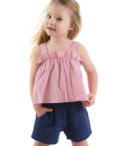 ست شلوارک بلوز بچه گانه کودک muslin تابستانی دخترانه صورتی بنددار برند Denokids کد 1753832473
