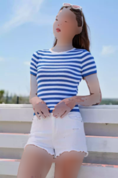 تیشرت بافتنی آستین کوتاه راهراه یقه گرد آبی-سفید زنانه برند CHUBA کد 1753698674