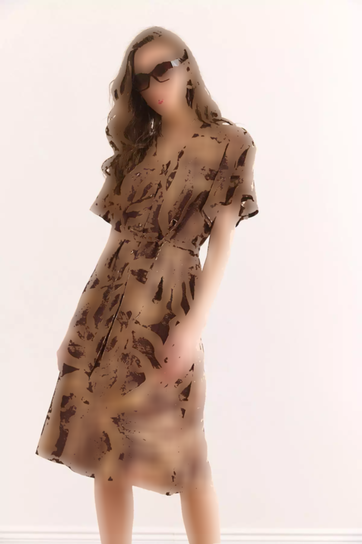 پیراهن کوچک بافته شده یقه هفت قهوه ای کمربند دار قهوهای زنانه برند Olalook کد 1753677663