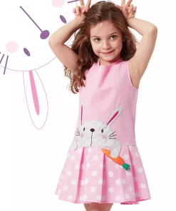 پیراهن خالدار تابستانی بدون آستین صورتی دخترانه برند Denokids کد 1753832522