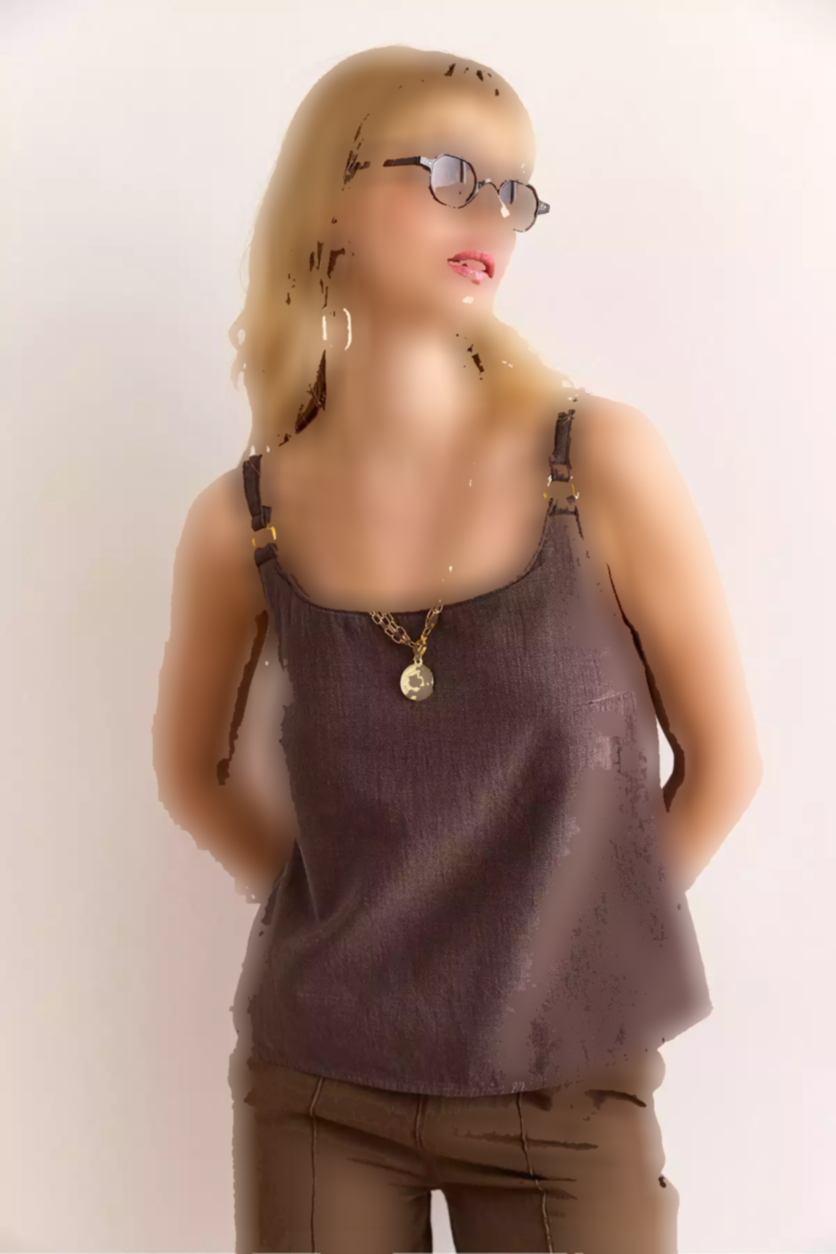 بلوز اکسسوار دار کتان قابل شستشو بند قهوه ای سموری زنانه برند Olalook کد 1753665675