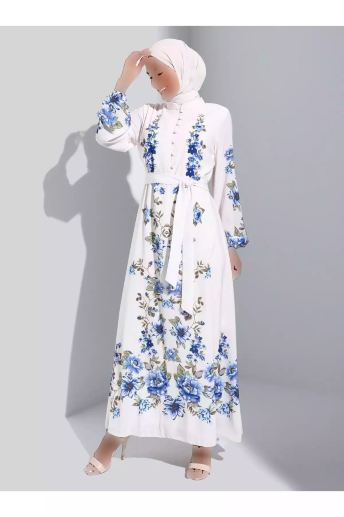 پیراهن یقه طرحدار بژ آبی برند Refka کد 1753726865