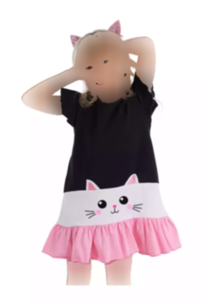 پیراهن تابستانی چین‎دار گربه سفید مشکی دخترانه برند Denokids کد 1753823471