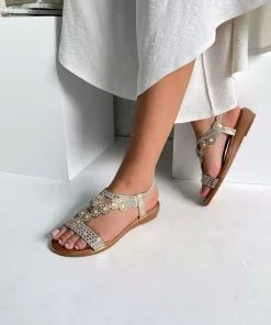 صندل لژدار نگین دار طلایی زنانه برند inizio کد 1753702864