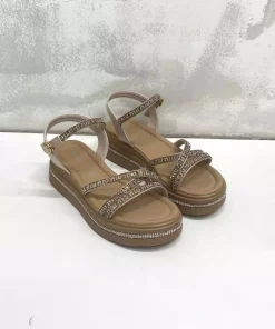 صندل کف کلفت نگین دار بژ زنانه برند inizio کد 1753716671