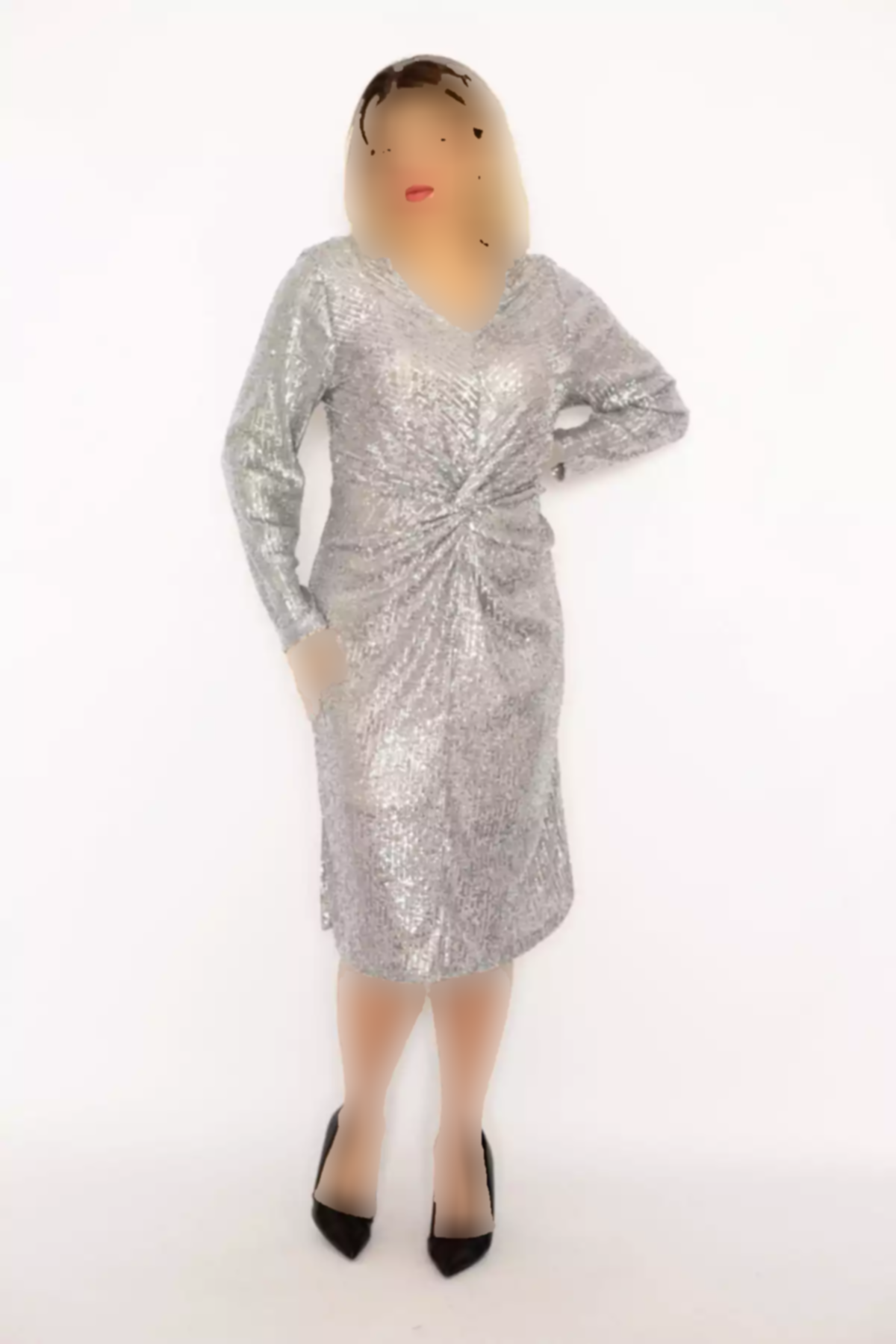 لباس مجلسی آستردار سایز بزرگ نقره زنانه برند Şans کد 1753858206