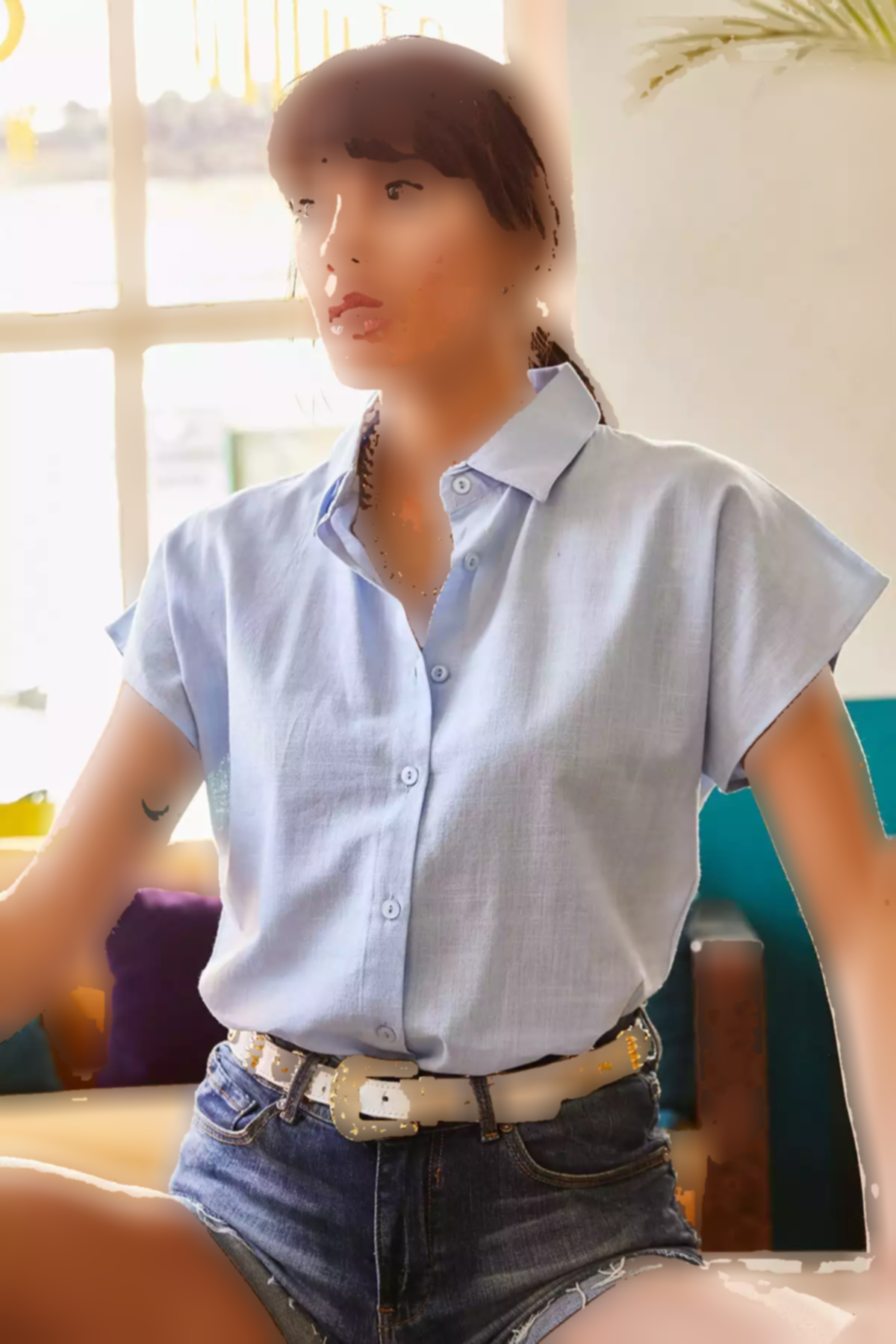 پیراهن کتان ساده خفاشی آبی زنانه برند Olalook کد 1753677665