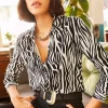 پیراهن ابریشم مصنوعی طرحدار گورخری مشکی زنانه برند Olalook کد 1753669866