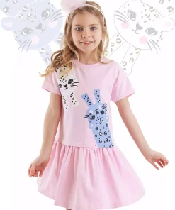 پیراهن پانیه تابستانی چیندار دامن پلنگی صورتی دخترانه برند Denokids کد 1753833070