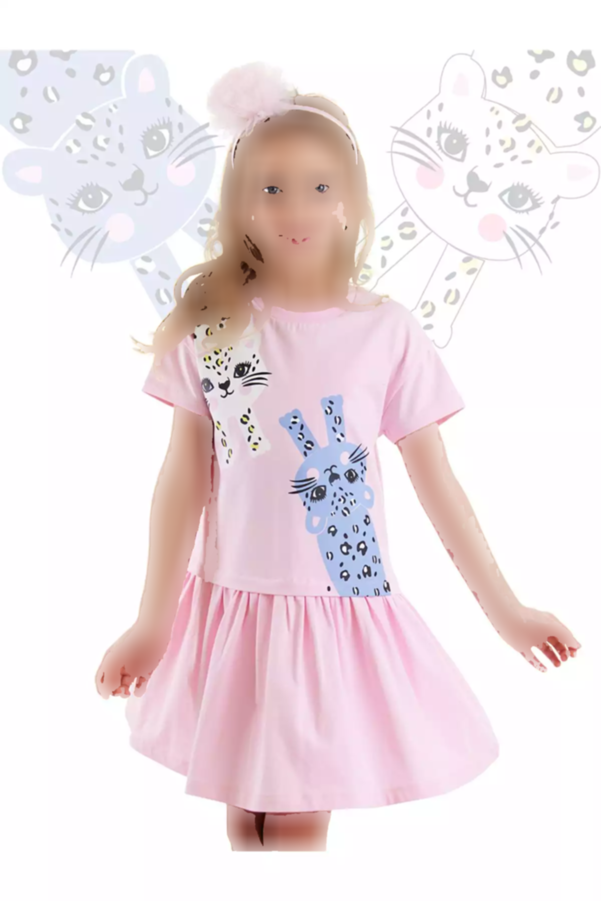 پیراهن پانیه تابستانی چیندار دامن پلنگی صورتی دخترانه برند Denokids کد 1753833070