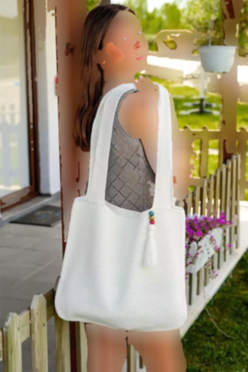 کیف دوشی بافتنی بزرگ دستی و حصیری سفید بند‎دار برند CHUBA کد 1753698673