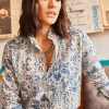 پیراهن ابریشم مصنوعی طرحدار آبی شیری زنانه برند Olalook کد 1753665731