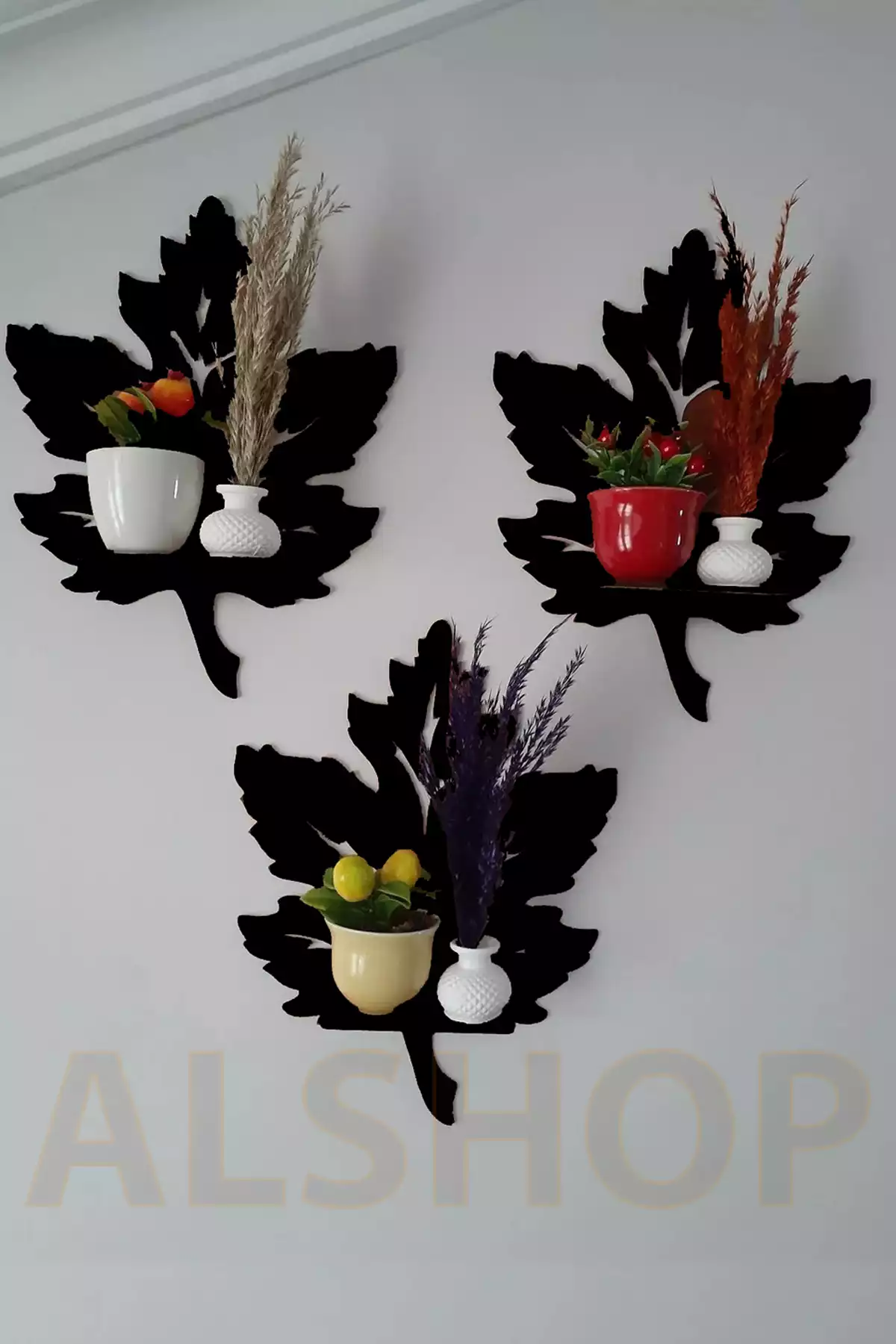 شیء تابلو دکوری تزیین دیواری جا شمعی قفسه برگ مشکی برند ALSHOP کد 1753584074