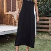 پیراهن ابریشم مصنوعی بلند یقه دار هفت گشاد بنددار عمیق زنانه برند JANES کد 1753555335