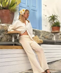 بافتنی طرحدار پاچه اسپانیایی وانیلی شلوار زنانه برند CHUBA کد 1753690991