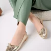 کفش عروسکی پوست ارتوپدیک کف نرم سبک پاپیونی رنگ طلایی چرم زنانه برند StWenn کد 1753608124