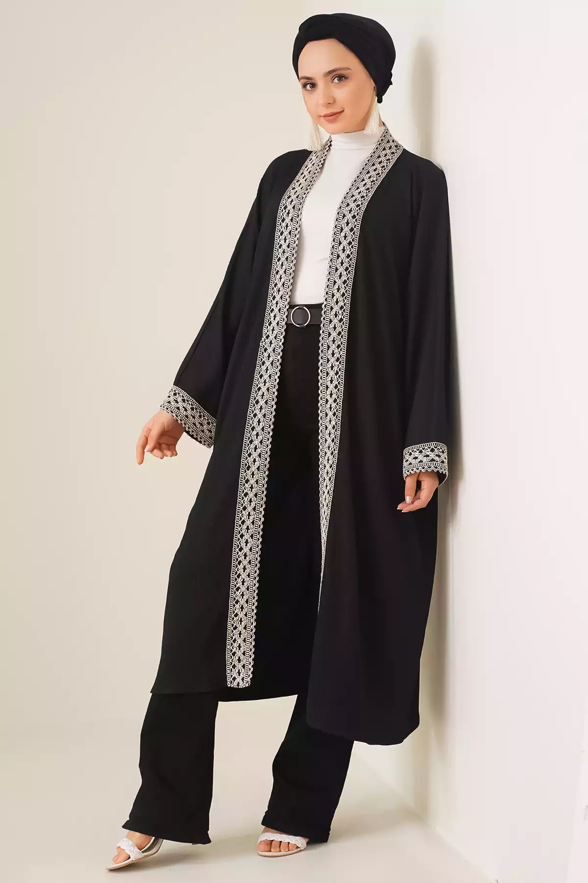 کیمونو بافتنی بلند 5865قلاب دوزی شده مشکی برند Bigdart کد 1753597387