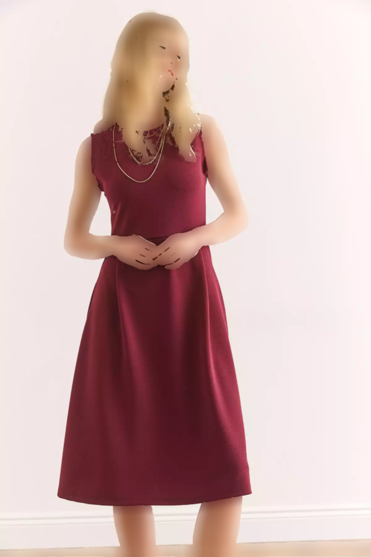 پیراهن جیب دار ساده کلوش زرشکی زنانه برند Olalook کد 1753677670