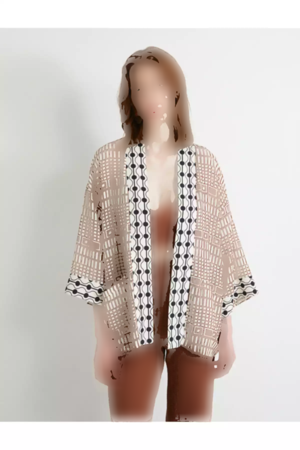 کیمونو جیب دار آستین گشاد کتان ابریشم مصنوعی نیم برند Koton کد 1752763386