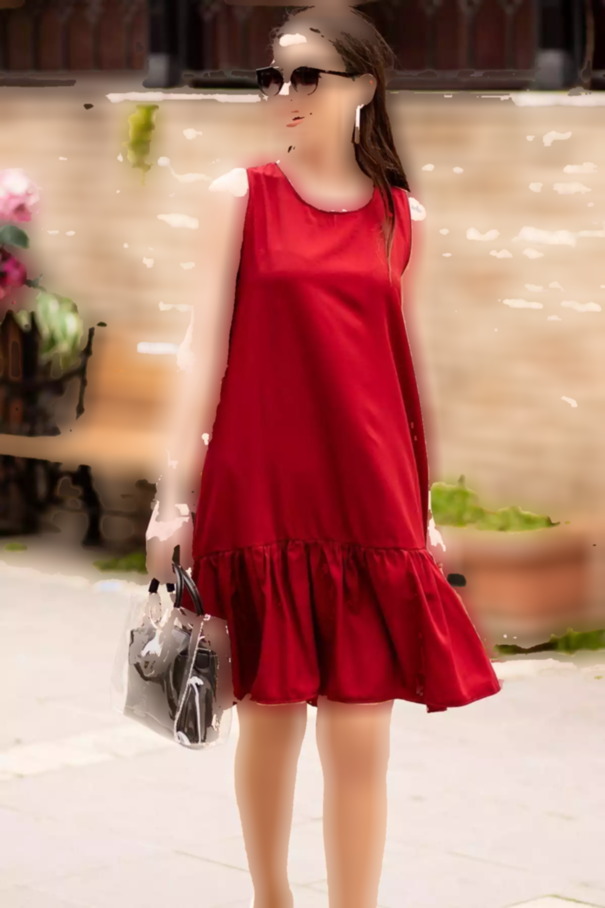 پیراهن چیندار دامن بدون آستین زرشکی زنانه برند armonika کد 1753590066
