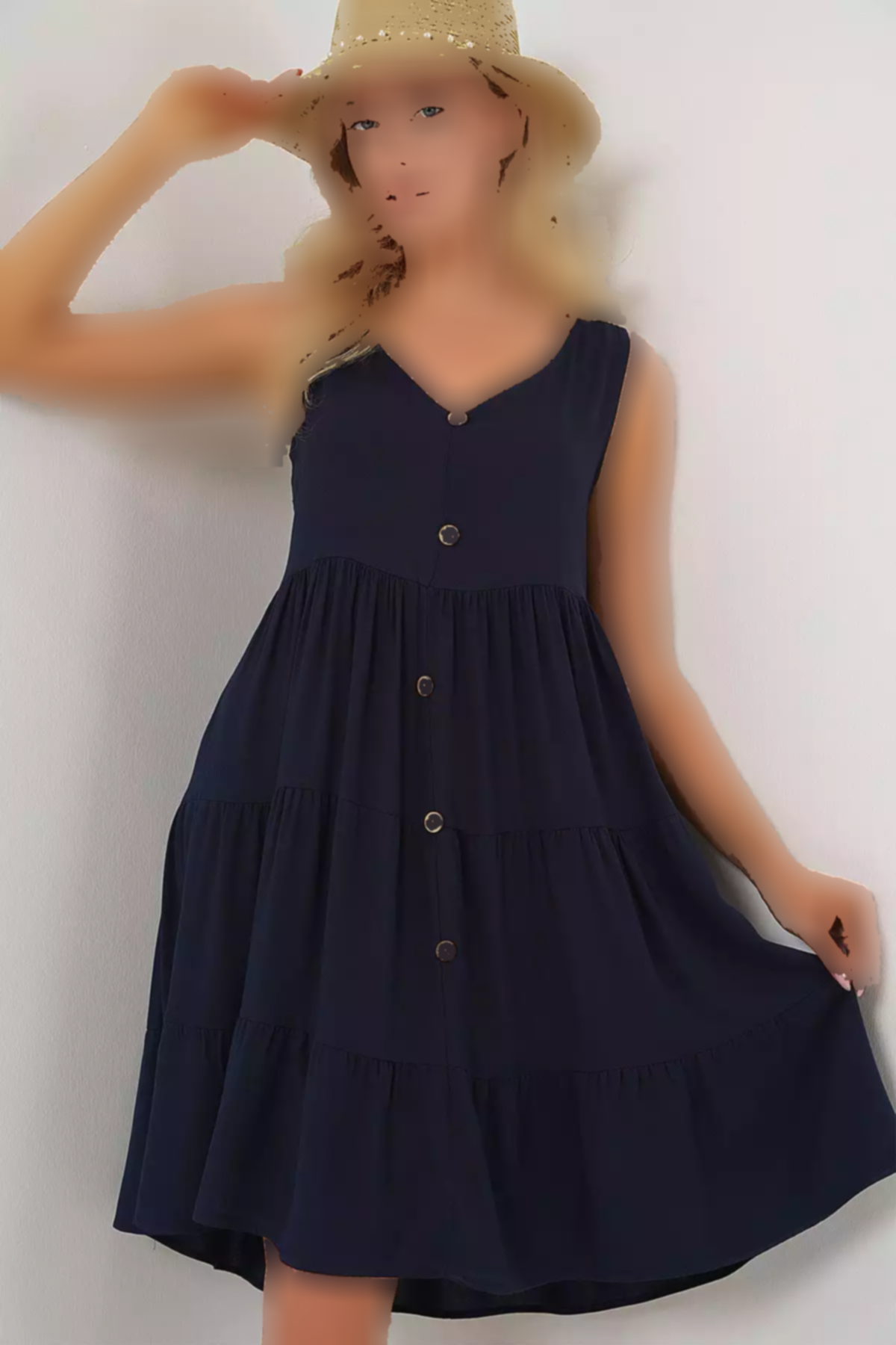 پیراهن دکمهدار 2571سرمه ای کوتاه بدون آستین زنانه برند Bigdart کد 1753608065