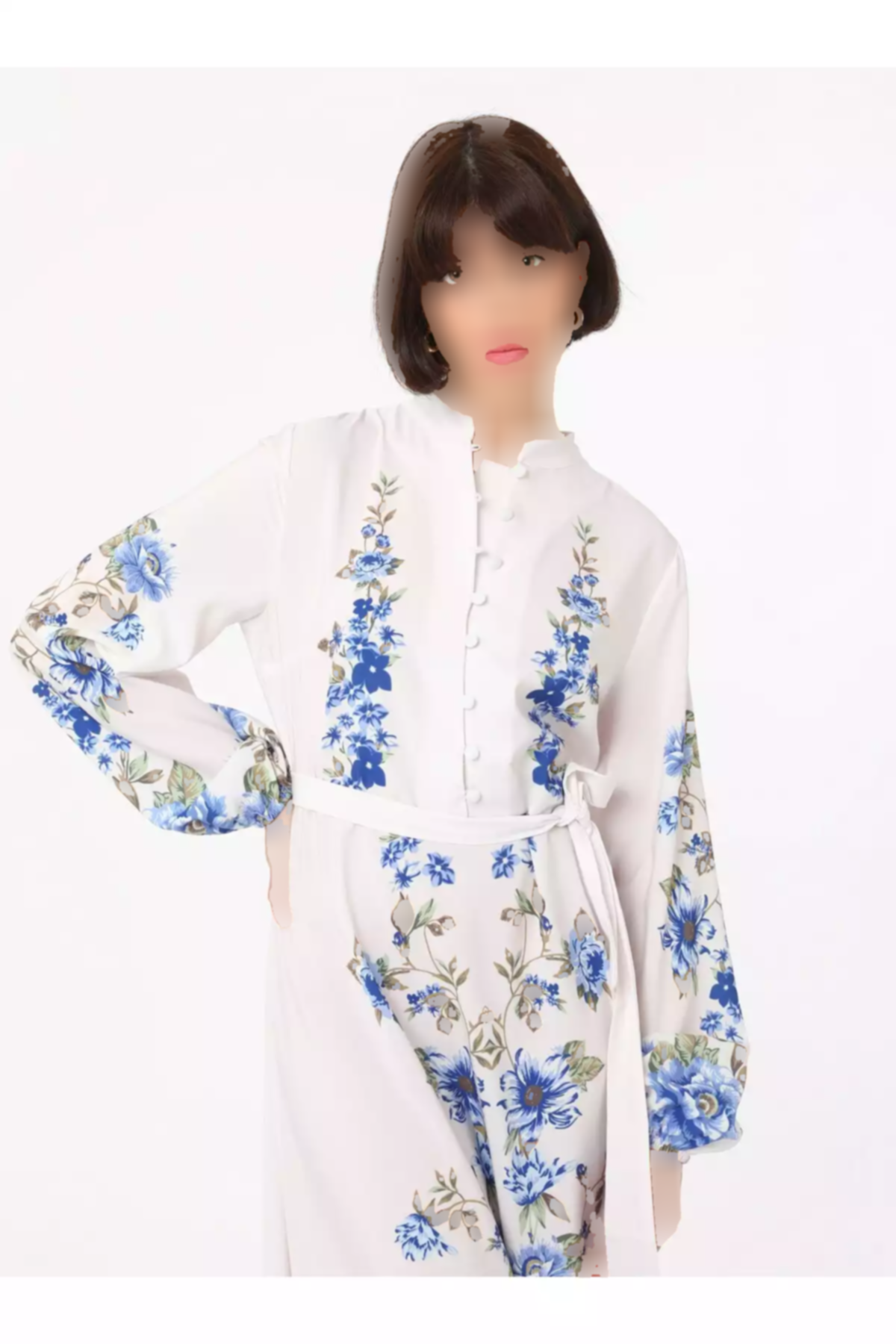 پیراهن یقه طرحدار بژ آبی برند Refka کد 1753726865