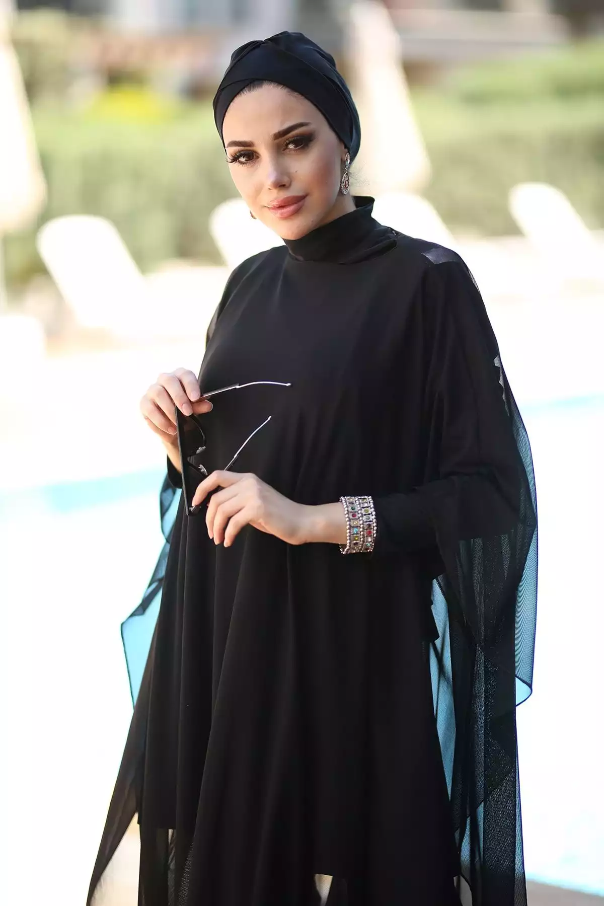 پیراهن ساحلی مایو اسلامی پوشیده خفاشی 001مشکی تک نفره طرحدار بروی برند Remsa Mayo کد 1753761069