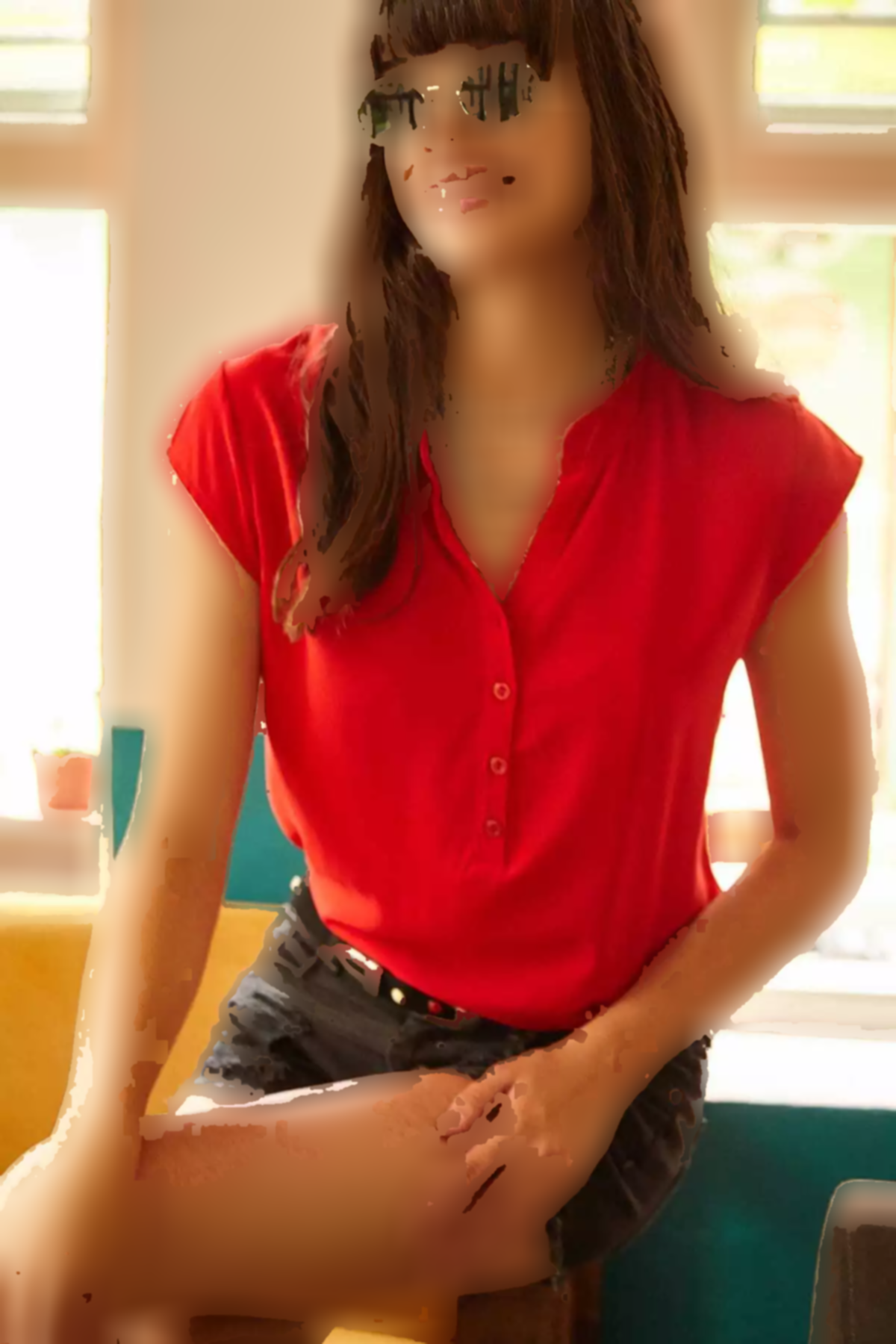 بلوز ابریشم مصنوعی 4دکمهدار یقه هفت قرمز زنانه برند Olalook کد 1753669925