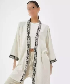کمربند طرحدار کیمونو گشاد ابریشم مصنوعی کتان کمر آستین برند Koton کد 1752763269
