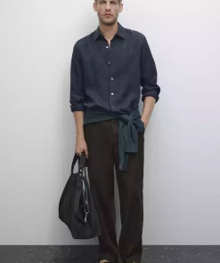 پیراهن اسلیم فیت 100کتان برند Massimo Dutti کد 1751491869
