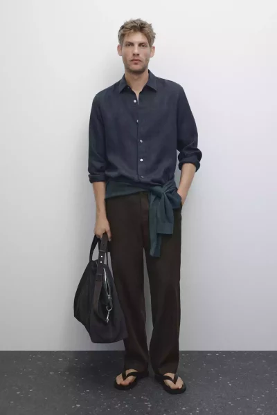 پیراهن اسلیم فیت 100کتان برند Massimo Dutti کد 1751491869