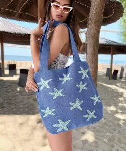 کیف دوشی بافتنی ستاره 2آبی طرحدار جاکار آبی & دستی زنانه برند CHUBA کد 1753690940